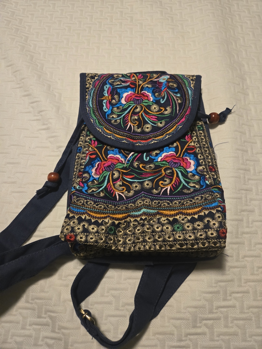New Embroidered Navy Floral Crossbody Bag